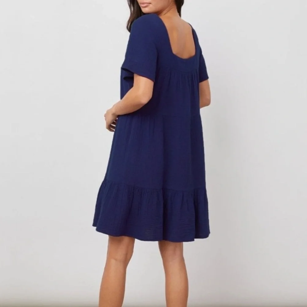 Rails | Valentina Squareneck Tiered Ruffled Gauzy Cotton Mini Dress Navy Blue XS - Picture 2 of 16